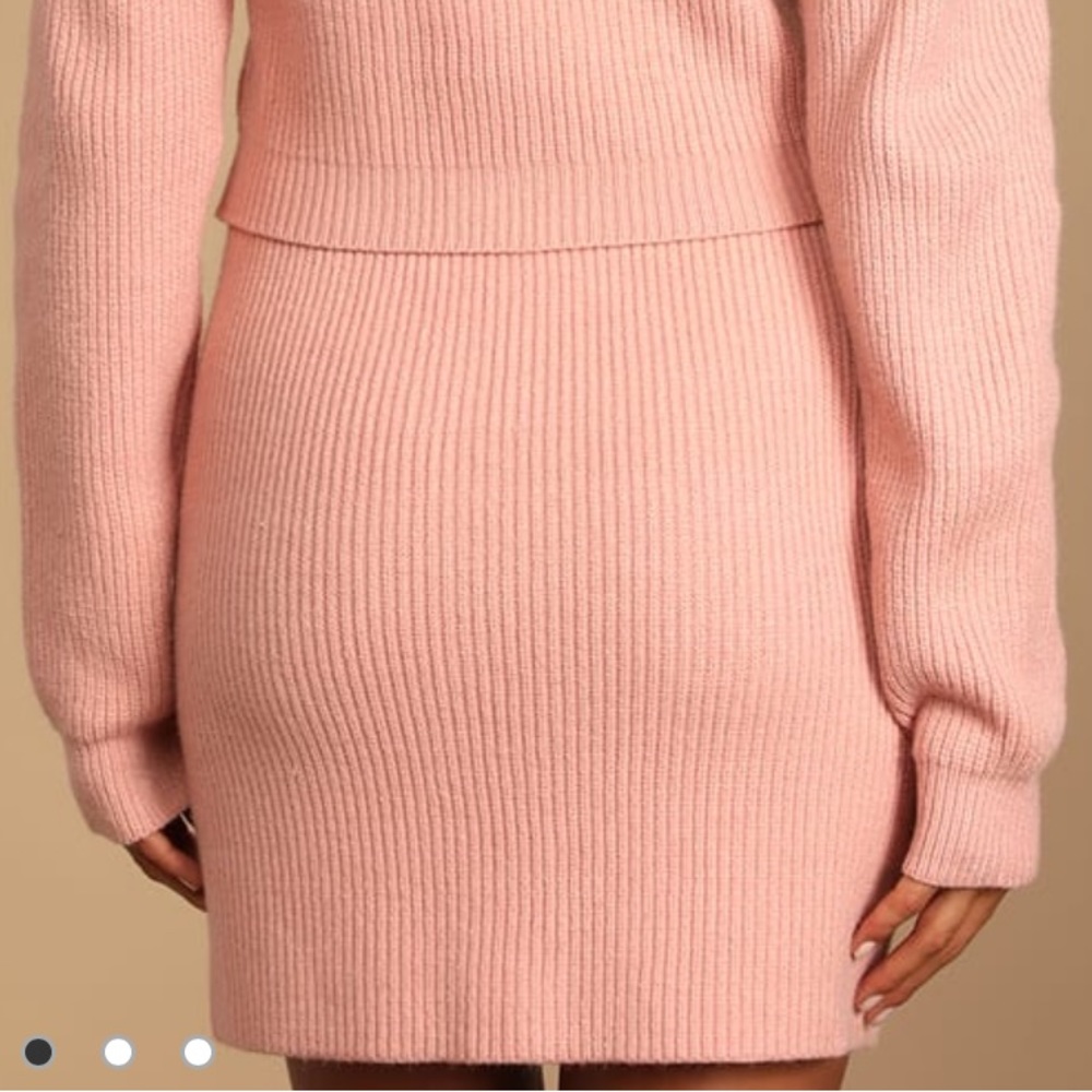 Lulu's Pink Ribbed Button-Front Knit Skirt Set - Picture 4 of 4